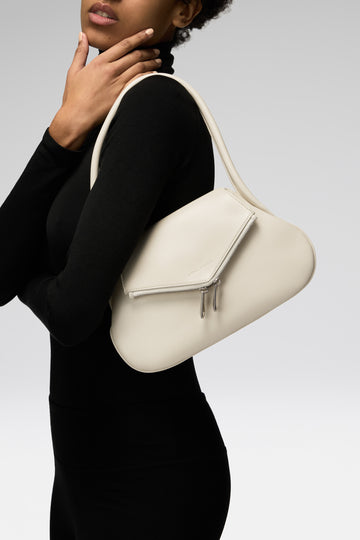 Gemini Flat Shoulder Bag Almond Nappa And Silver Hardware
