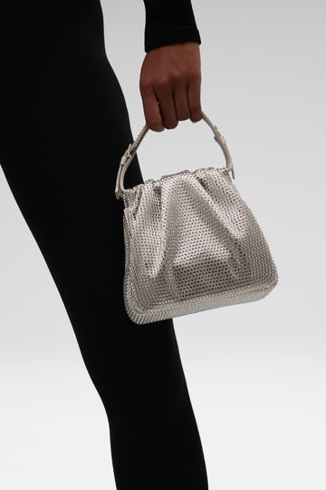 Vittoria Full Crystal Bag Silver Satin And White Crystals