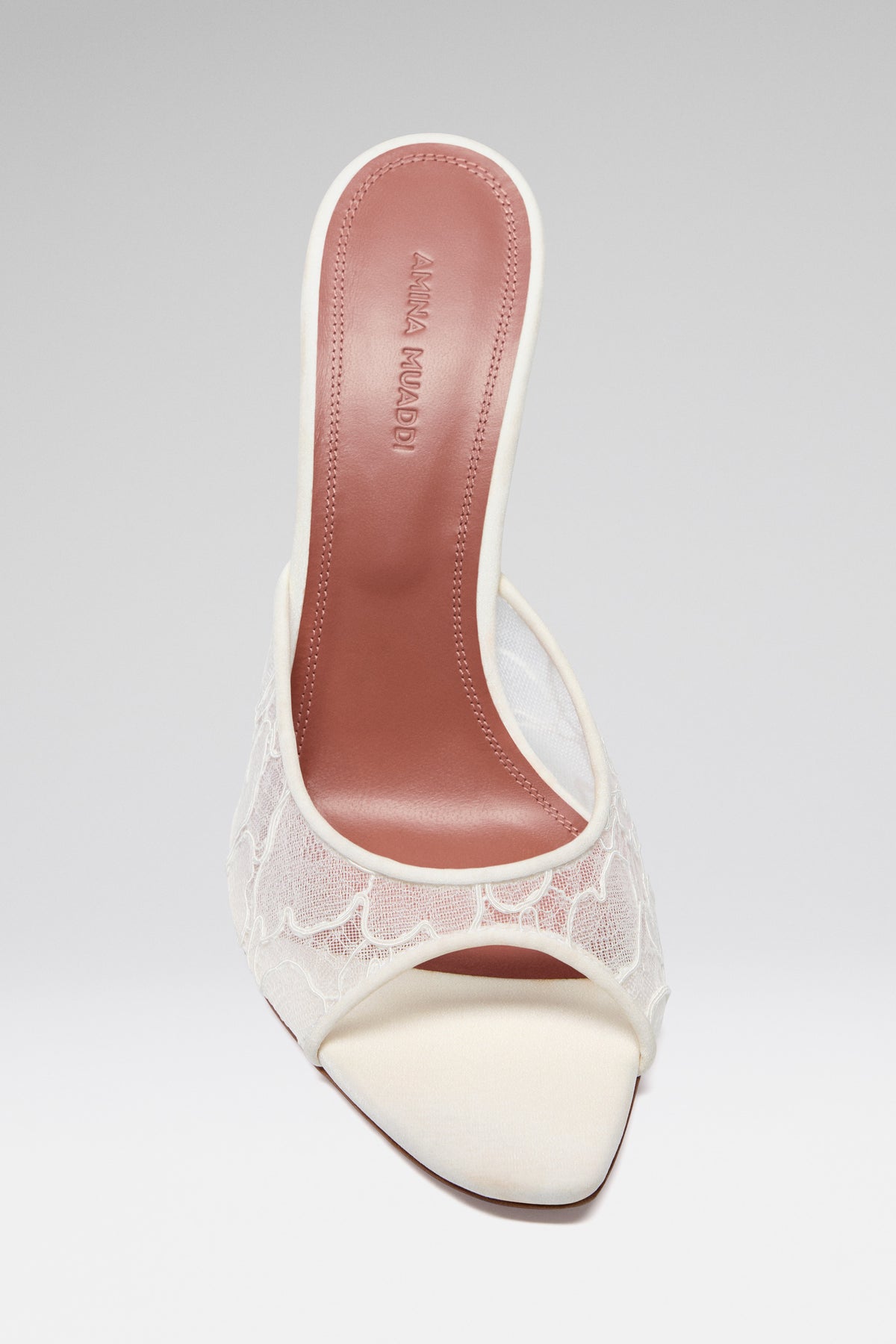 Alexa 95 Ivory Lace Slippers | Amina Muaddi Luxury Shoes For Women