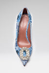 Camelia Pump 90 Blue Tweed And White Buckle