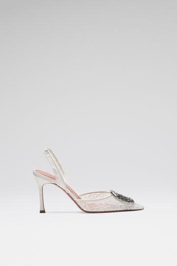 Camelia Lace Sling Ivory Lace And Antique Buckle