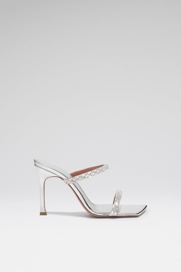 Diana Sandal 95 Silver Mirror And White Crystals