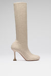Veneda Stretch Boot Beige Fuzzy Ribbed Knit