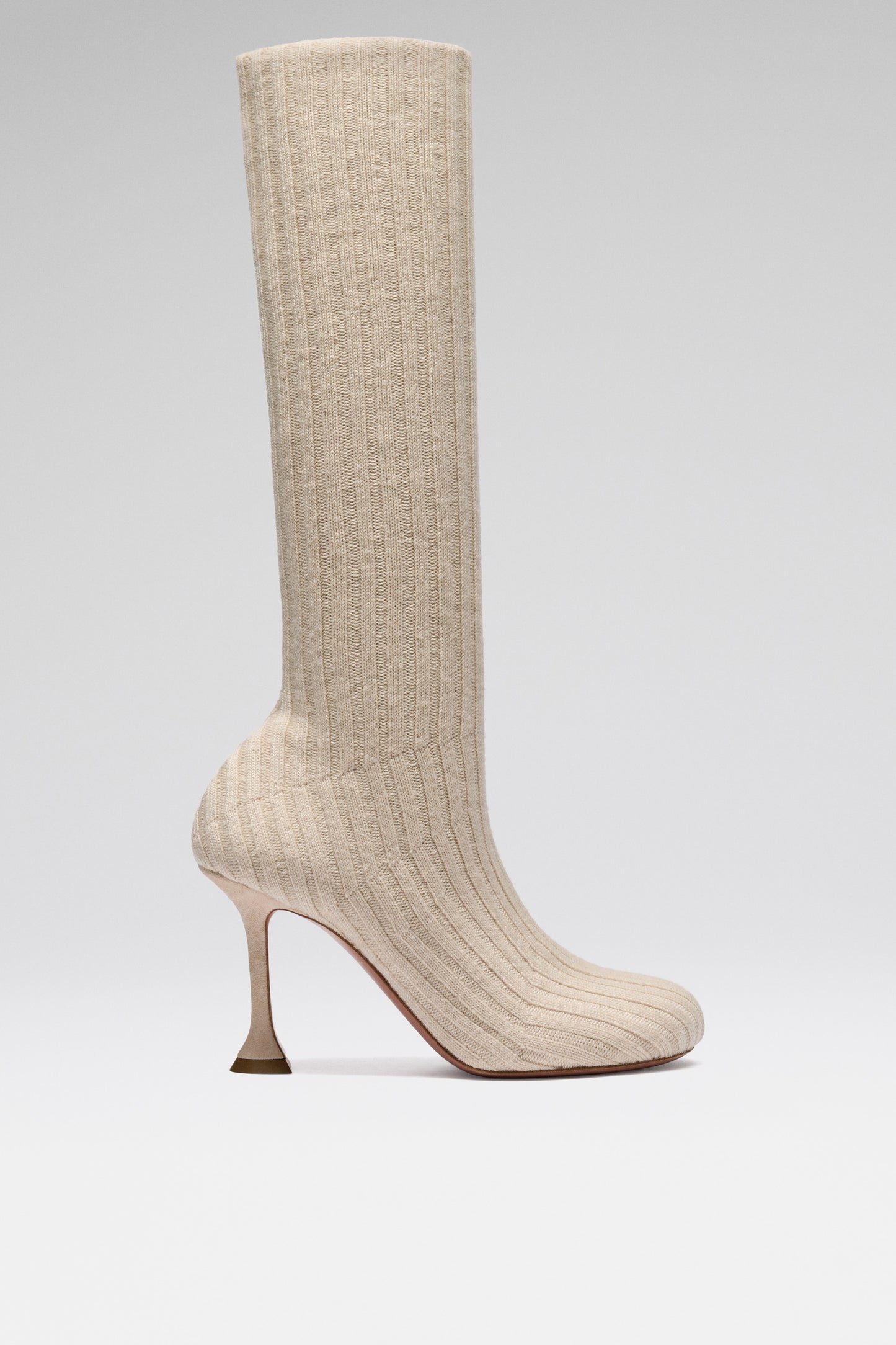 Veneda Stretch Boot Beige Fuzzy Ribbed Knit