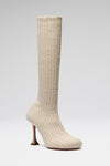 Veneda Stretch Boot Beige Fuzzy Ribbed Knit