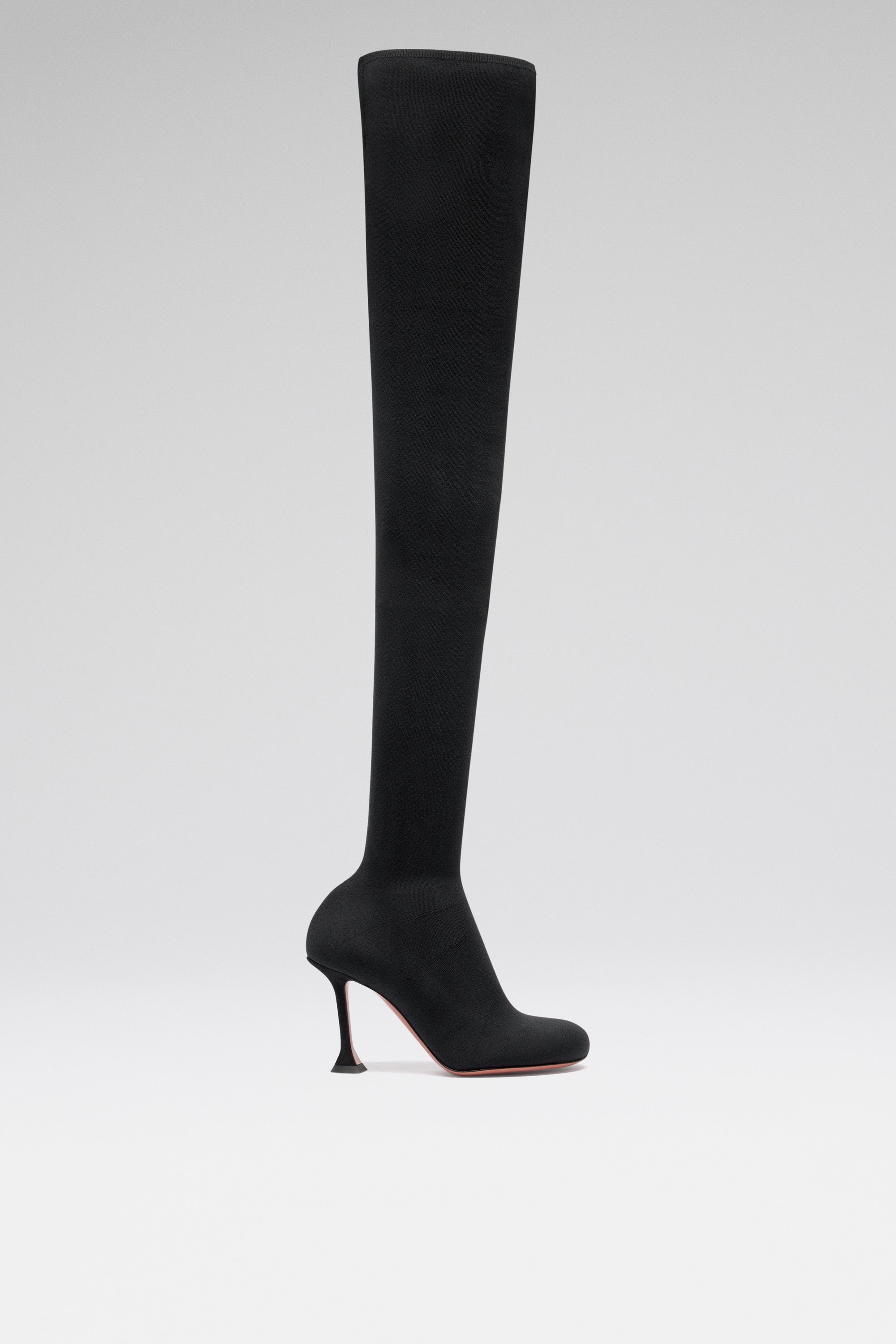 Veneda Thigh High Black Fine Knit Boots | Amina Muaddi Luxury Shoes