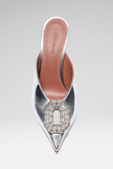 Camelia Mule 90 Silver Mirror And White Buckle