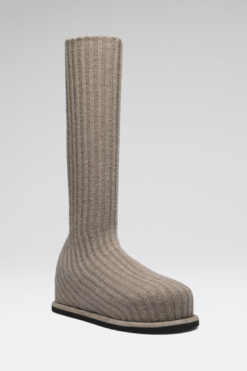 Veneda Stretch Boot Flatform Taupe Fuzzy Ribbed Knit