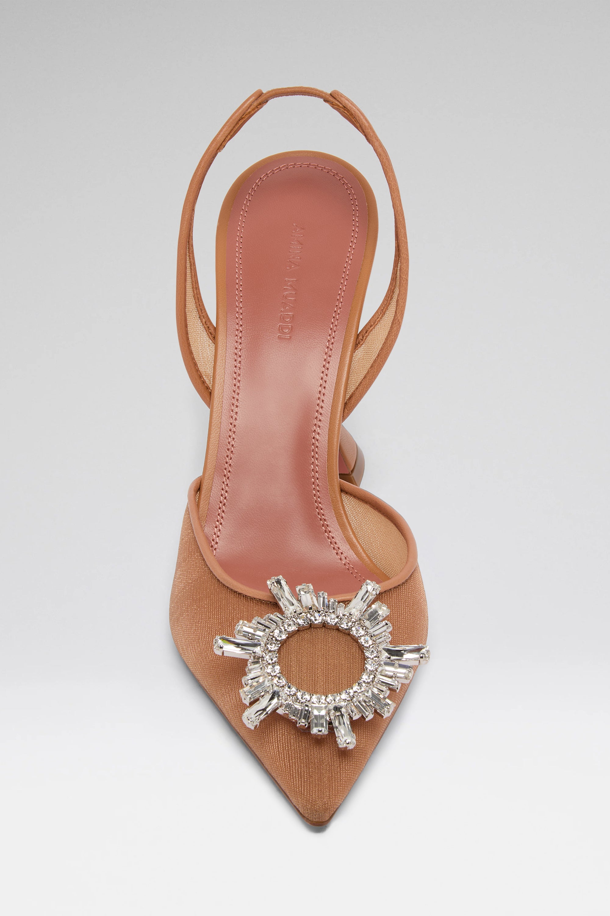 Begum 95 Latte Mesh Slingbacks | Amina Muaddi Luxury Shoes For Women