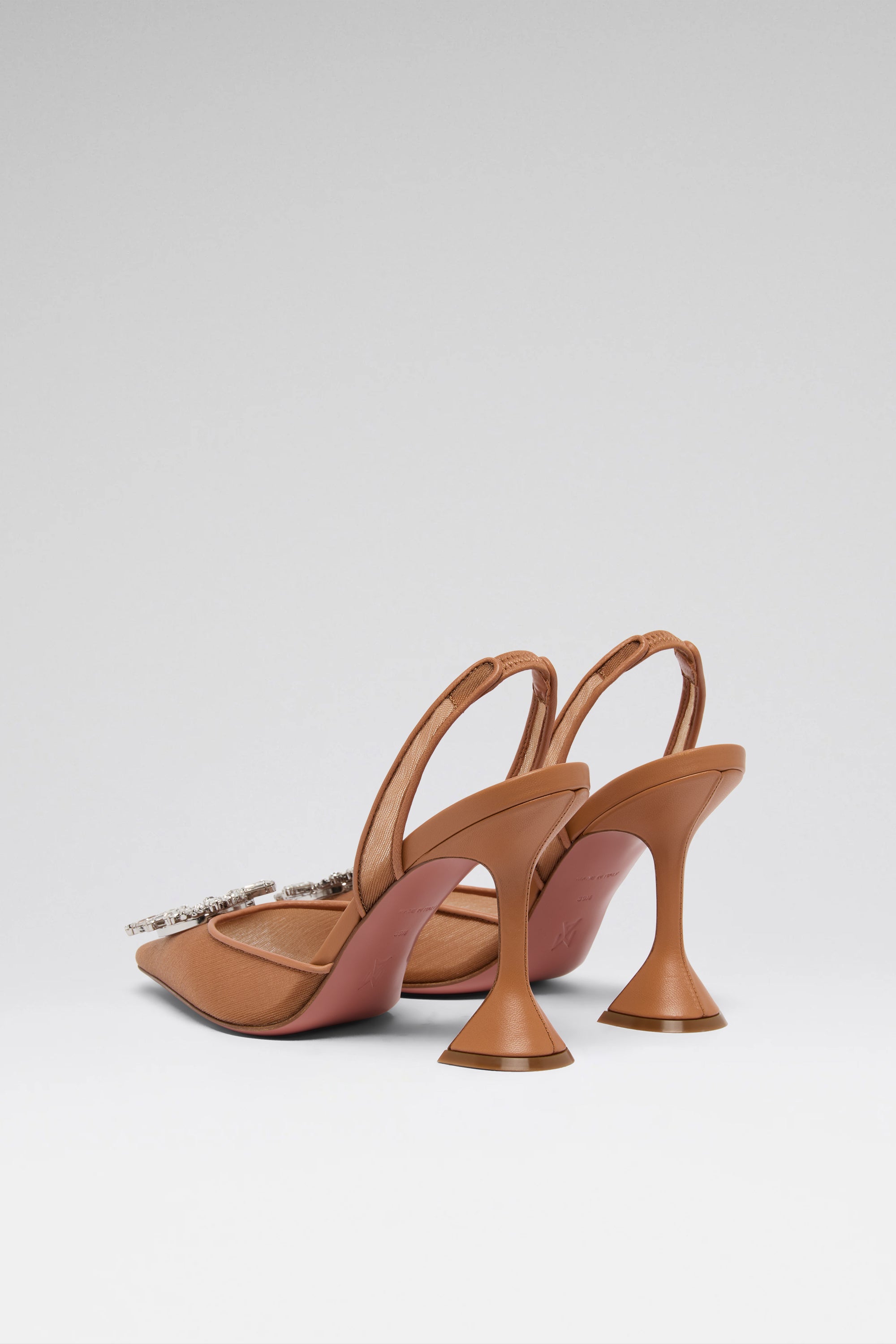 Begum 95 Latte Mesh Slingbacks | Amina Muaddi Luxury Shoes For Women