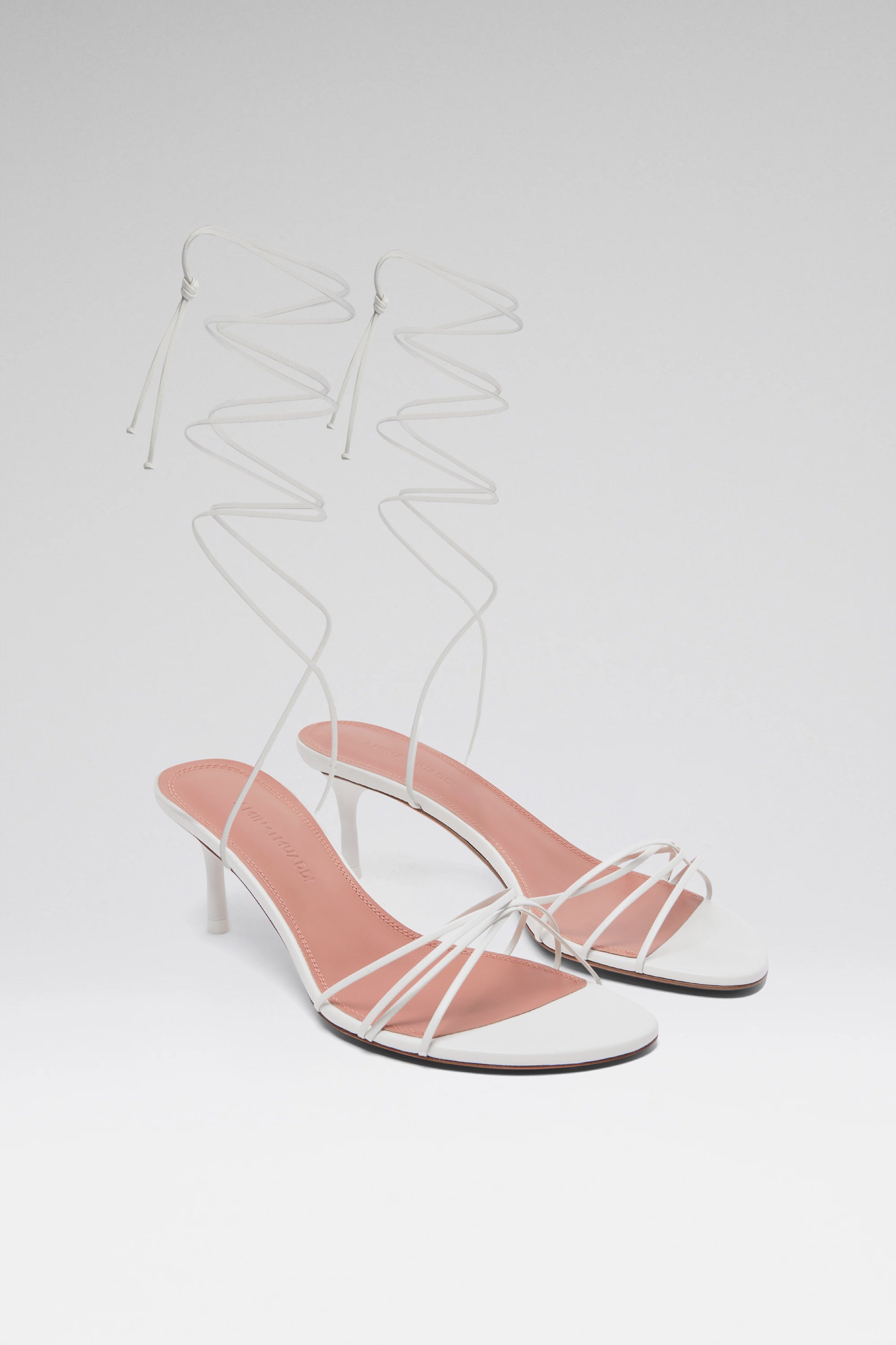 Lori 60 White Nappa Lace Up Sandals | Amina Muaddi Luxury Shoes