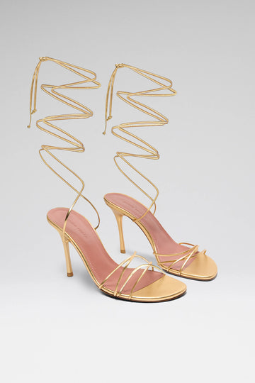 Lori Lace Up Sandal 95 Gold Metallic Nappa And Gold Shiny Heel