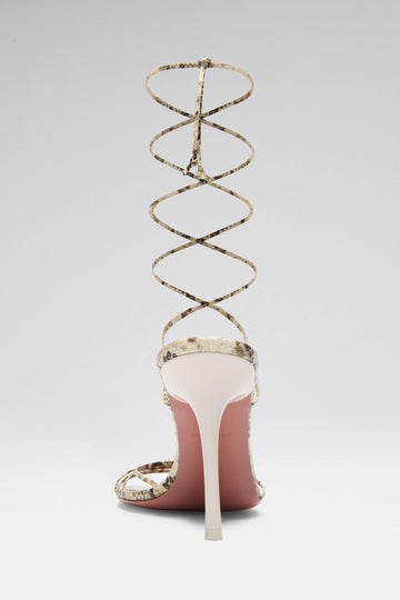 Lori Lace Up Sandal 95 Shiny Snakeskin Print Leather And Ivory Lacquered Heel