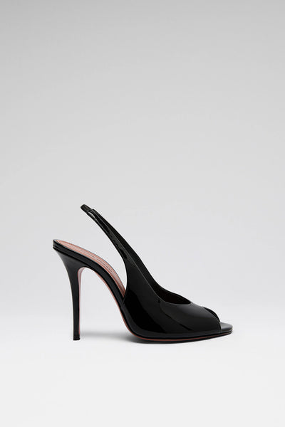 Kristina 105 Black Patent Slingbacks | Amina Muaddi Luxury Shoes
