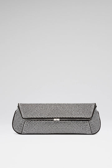 Ami Clutch Crystal Black Satin And White Crystals