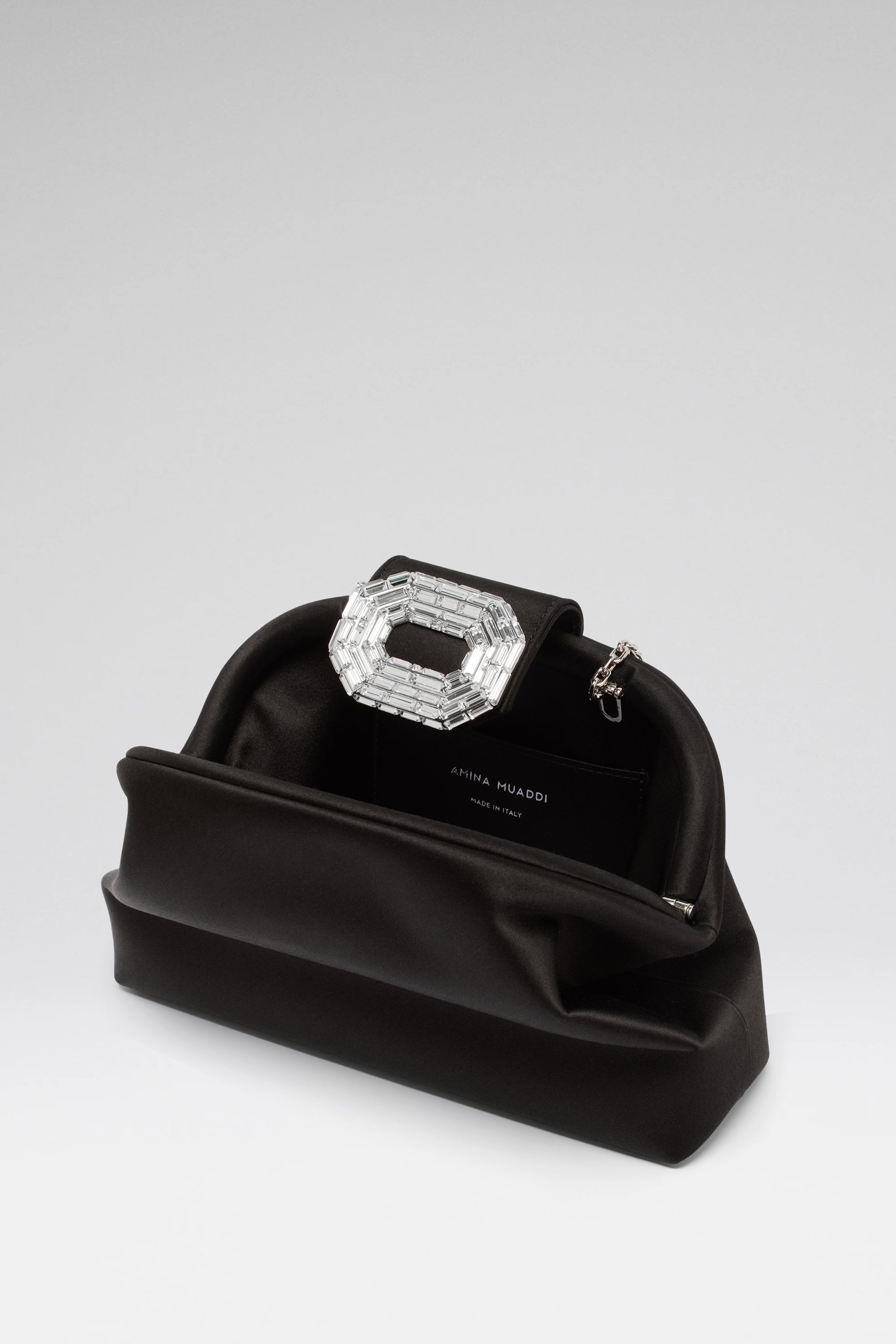 クラッチバッグ AMINA MUADDI CLUTCH BAG (CAMELIA CAMSATMOCSIL) Camelia Clutch Black Satin