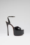 Aya Platform Sandal 155 Black Patent And Silver Buckle