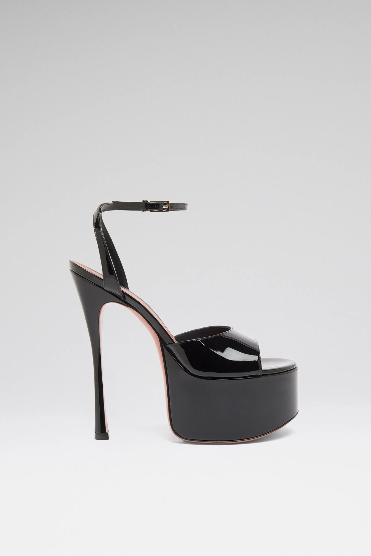 Aya Platform Sandal 155 Black Patent And Silver Buckle