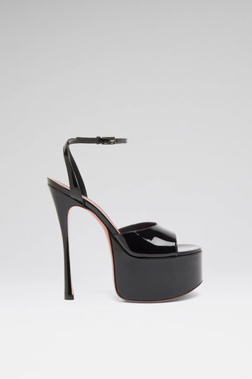 Aya Platform Sandal 155 Black Patent And Silver Buckle
