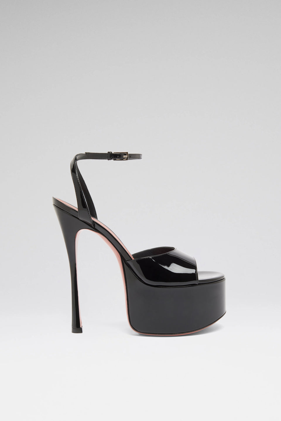 Aya Platform Sandal 155 Black Patent And Silver Buckle
