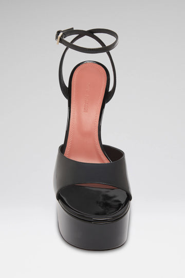 Aya Platform Sandal 155 Black Patent And Silver Buckle