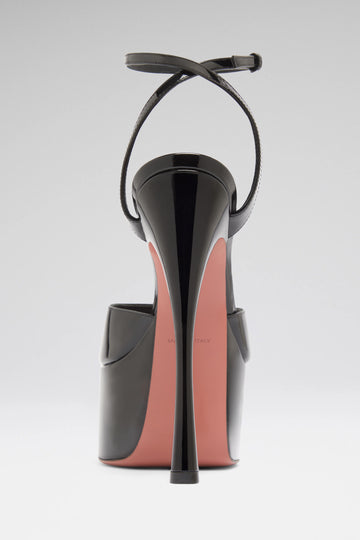 Aya Platform Sandal 155 Black Patent And Silver Buckle
