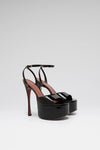 Aya Platform Sandal 155 Black Patent And Silver Buckle