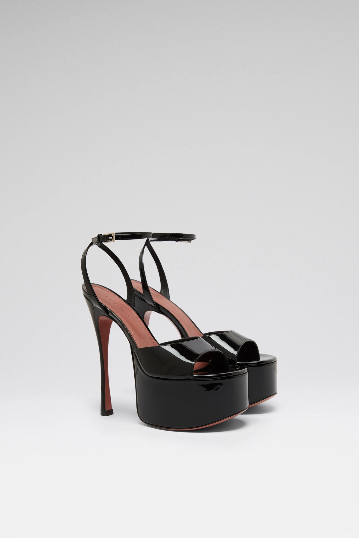 Aya Platform Sandal 155 Black Patent And Silver Buckle