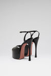 Aya Platform Sandal 155 Black Patent And Silver Buckle