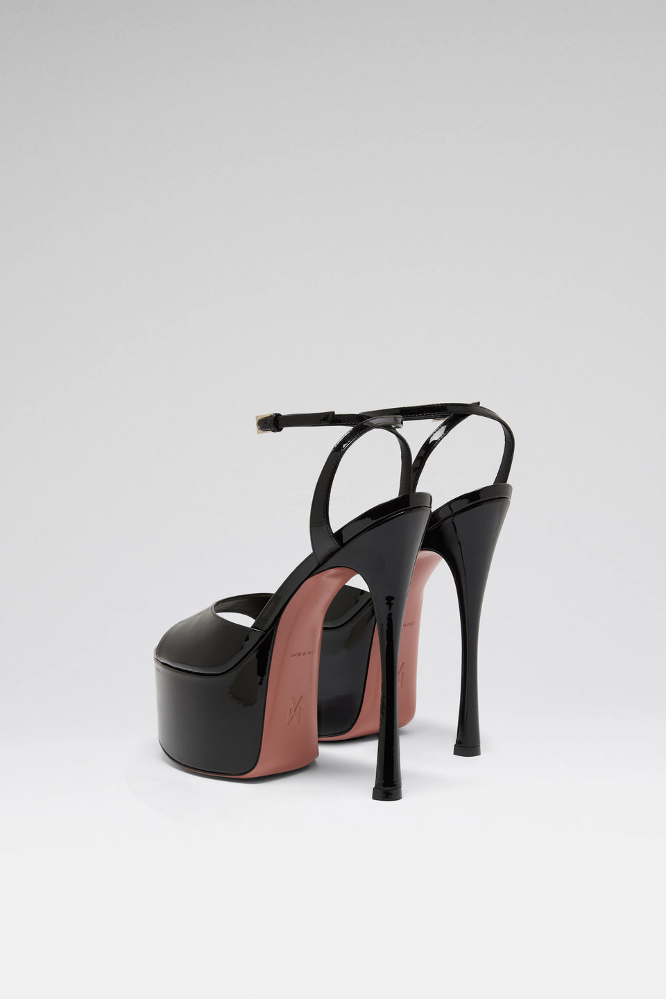 Aya Platform Sandal 155 Black Patent And Silver Buckle