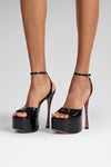 Aya Platform Sandal 155 Black Patent And Silver Buckle