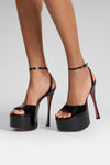 Aya Platform Sandal 155 Black Patent And Silver Buckle