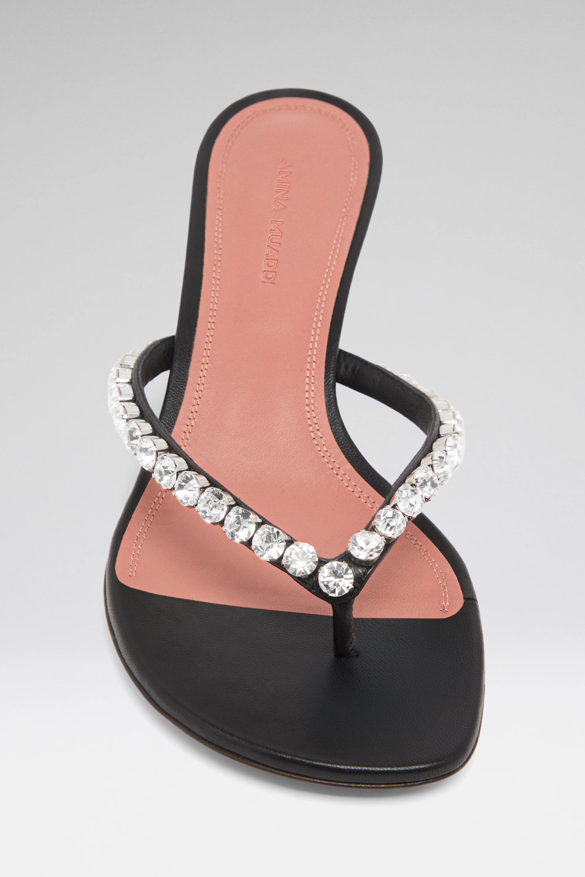 サンダル・ミュール AMINA MUADDI SS25 GIGI SLIPPER 95 (13S361237GIG MIRROR) Gigi Thong Sandal Black Nappa And White Crystals
