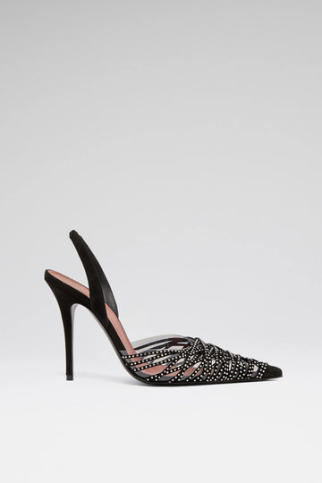 Lori Crystal Sling 105 Black Suede And White Crystals