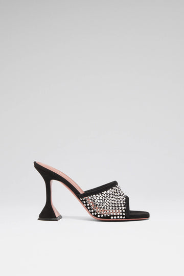 Lupita Crystal Net Slipper Black Suede And White Crystals
