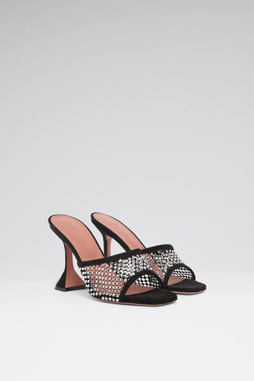 Lupita Crystal Net Slipper Black Suede And White Crystals
