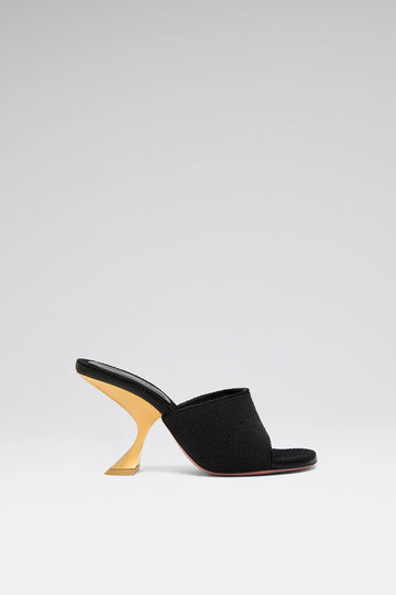 Taylor Woven Slipper 90 Black Woven And Gold Metal Heel