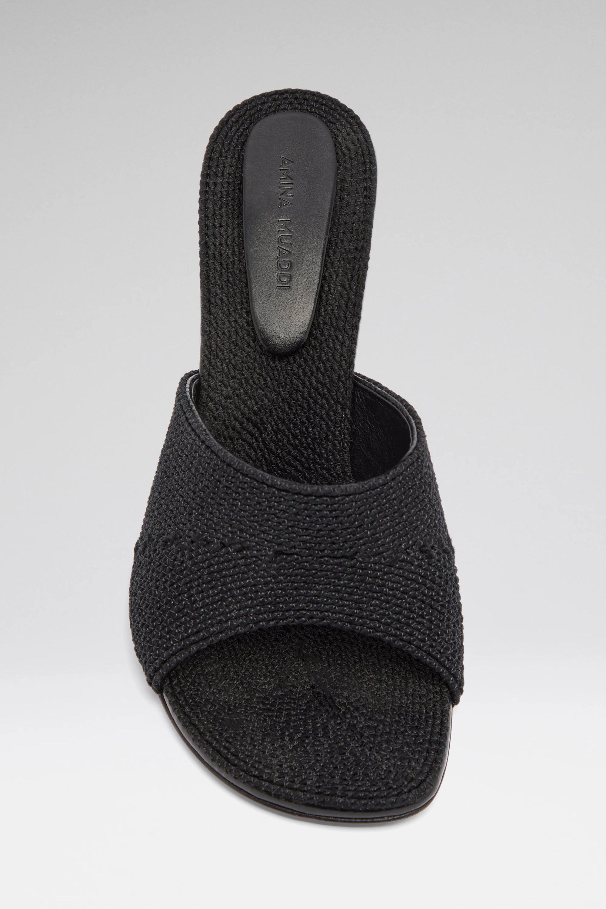Taylor Woven Slipper 90 Black Woven Raffia And Gold Metal Heel