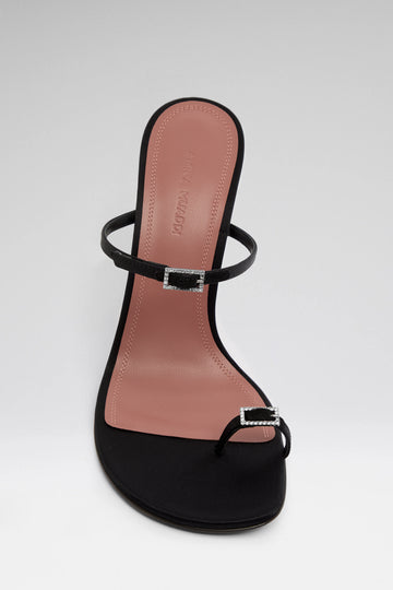 Adut Thong Slipper 105 Black Satin And White Crystal Buckle