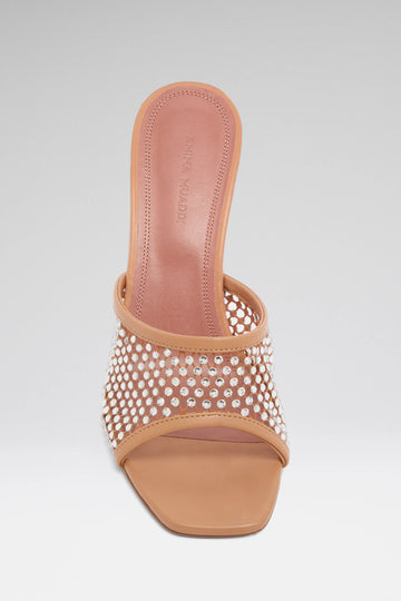 Lupita Crystal Net Slipper Latte Nappa And White Crystals