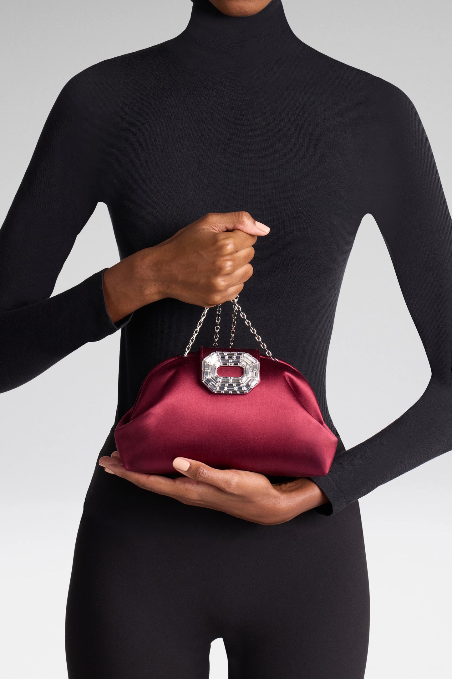 Camelia Clutch Wine Satin