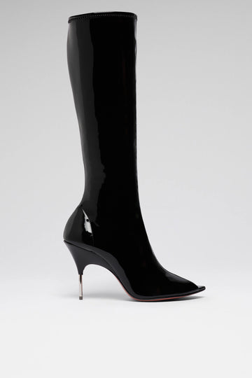 Bruna Stretch Boot 95 Black Latex And Shiny Silver Heel