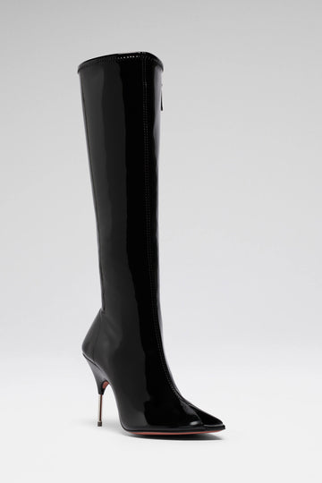 Bruna Stretch Boot 95 Black Latex And Shiny Silver Heel