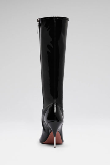 Bruna Stretch Boot 95 Black Latex And Shiny Silver Heel