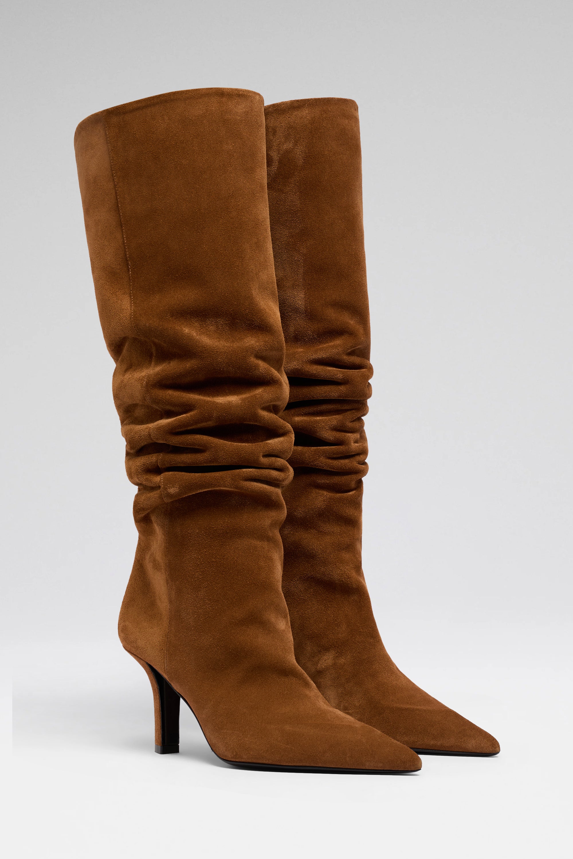 Christine Slouch 80 Cognac Crosta Boots | Amina Muaddi Luxury Shoes
