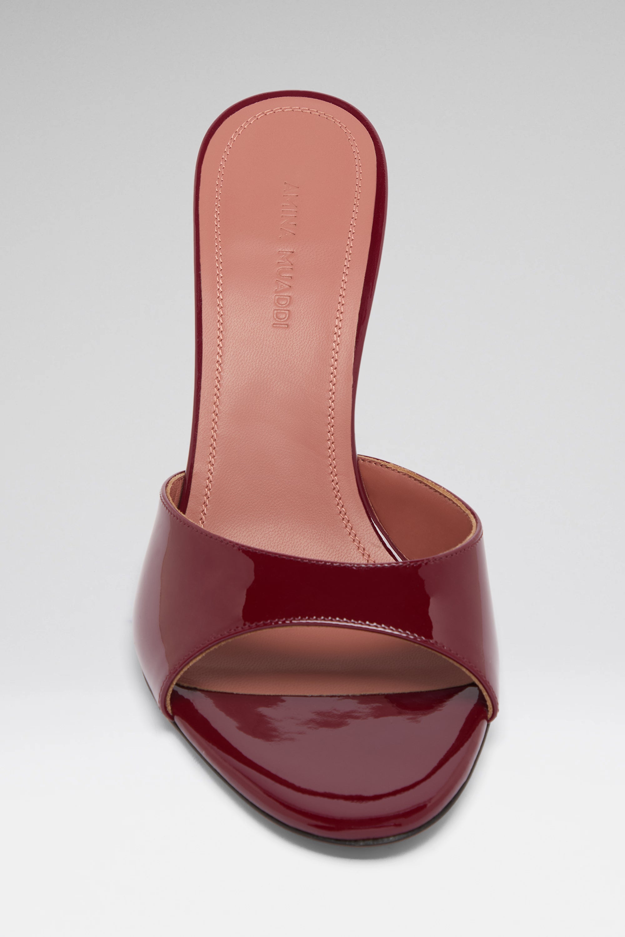 Elodie 90 Wine Patent Slippers | Amina Muaddi Luxury Shoes For Women