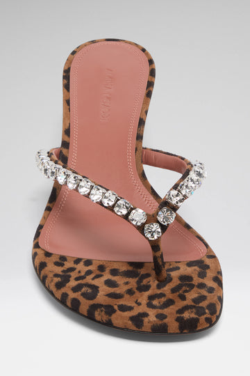 Gigi Thong 45 Leopard Printed Suede And White Crystals