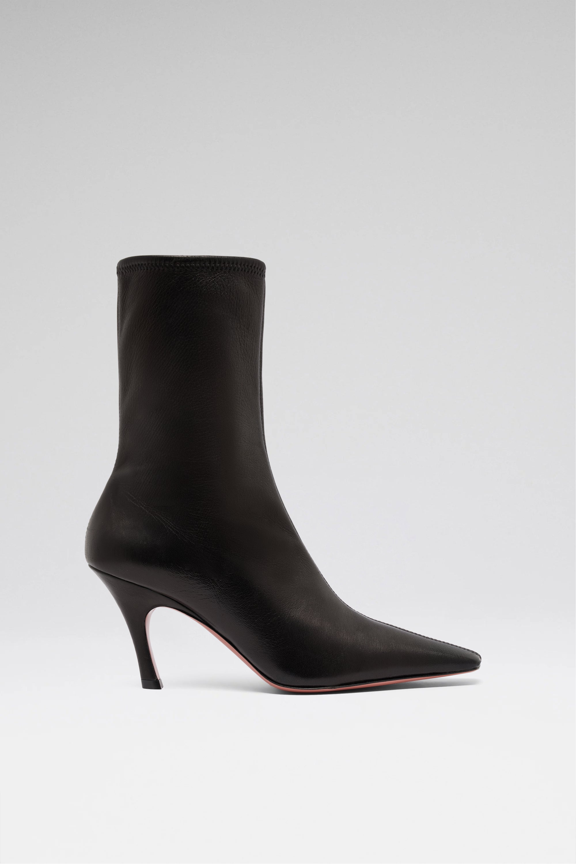 Jamie 80 Black Stretch Nappa Booties | Amina Muaddi Luxury Shoes