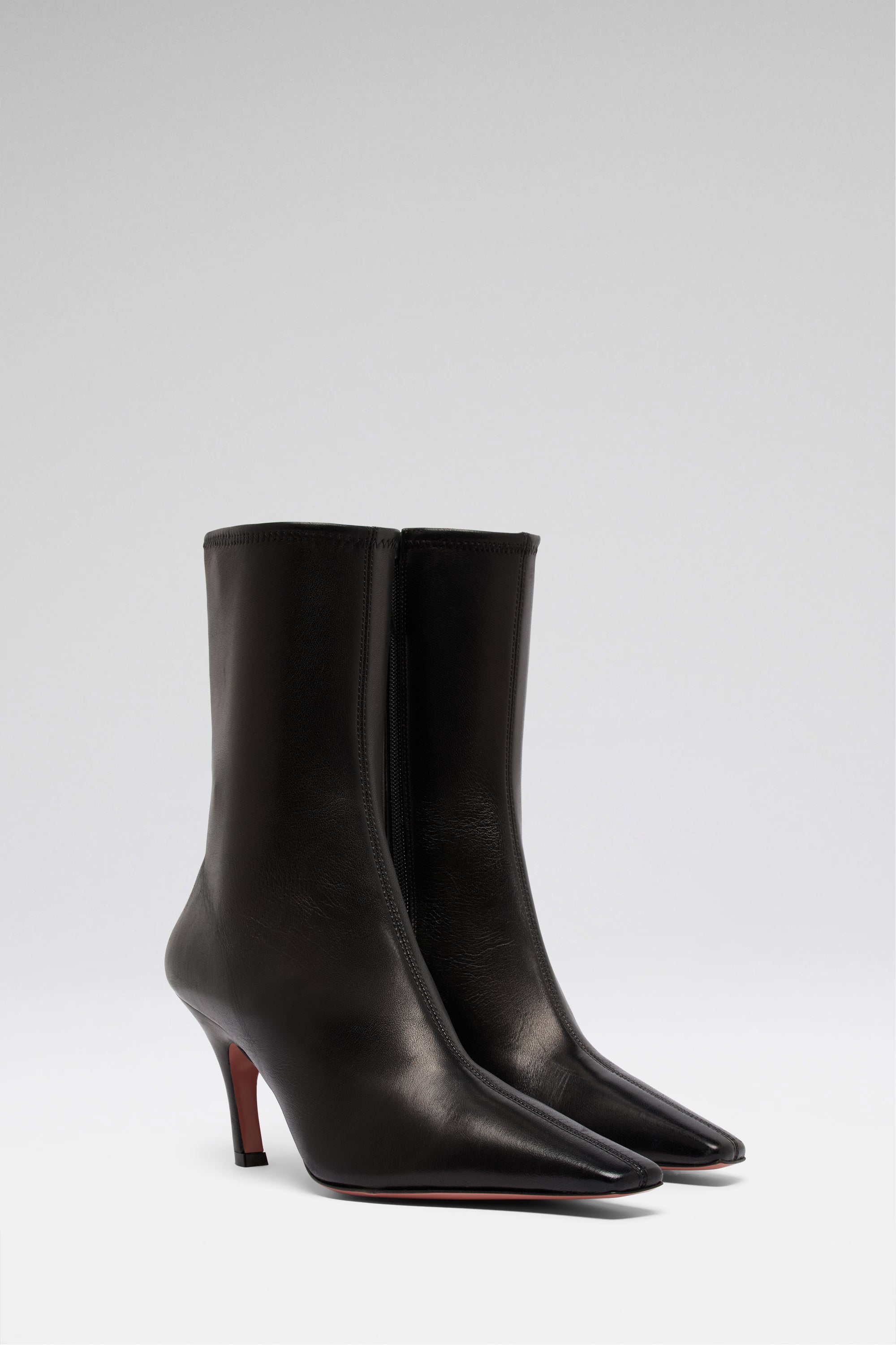 Jamie 80 Black Stretch Nappa Booties | Amina Muaddi Luxury Shoes