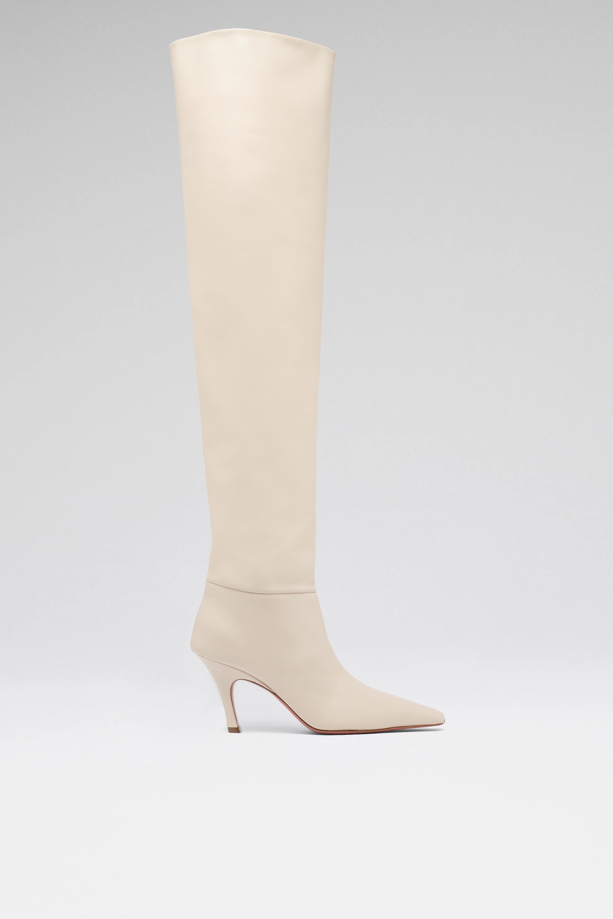 Jamie Thigh High 80 Almond Calf | Amina Muaddi Luxury Shoes
